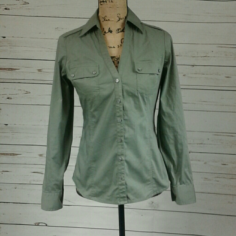 Express Design Studio Olive Button Up - image 2